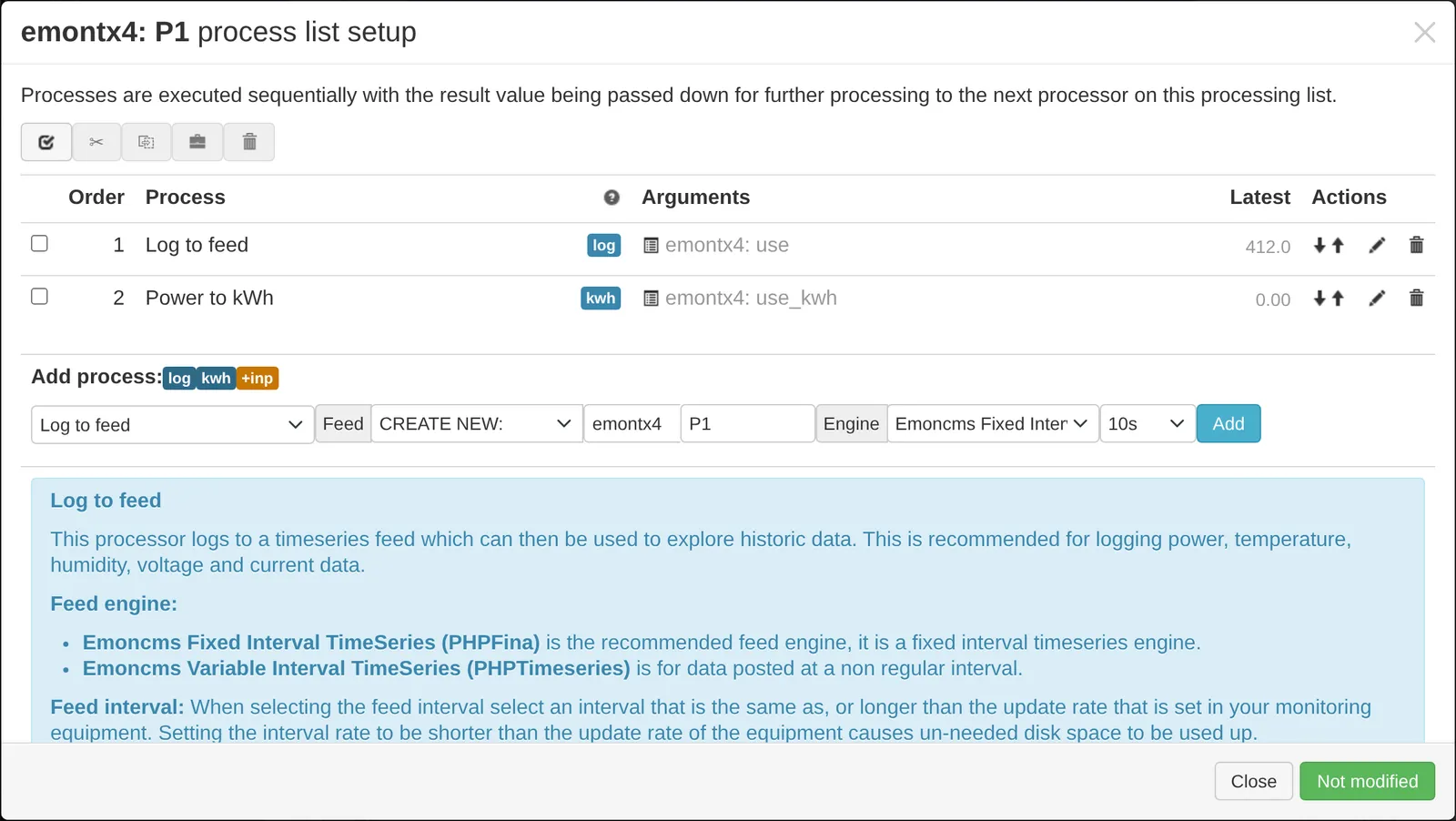 Process list setup