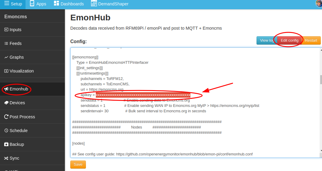 emonHub config